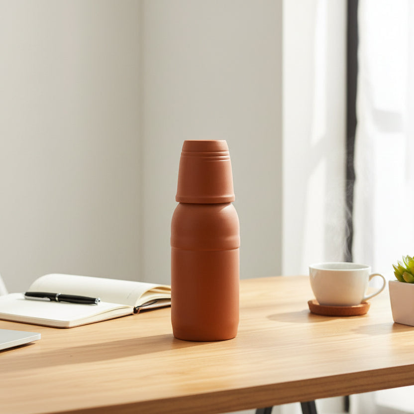 Oxygenate Alkaline Clay Water Bottle ( Olla ) with Cup  750 ml