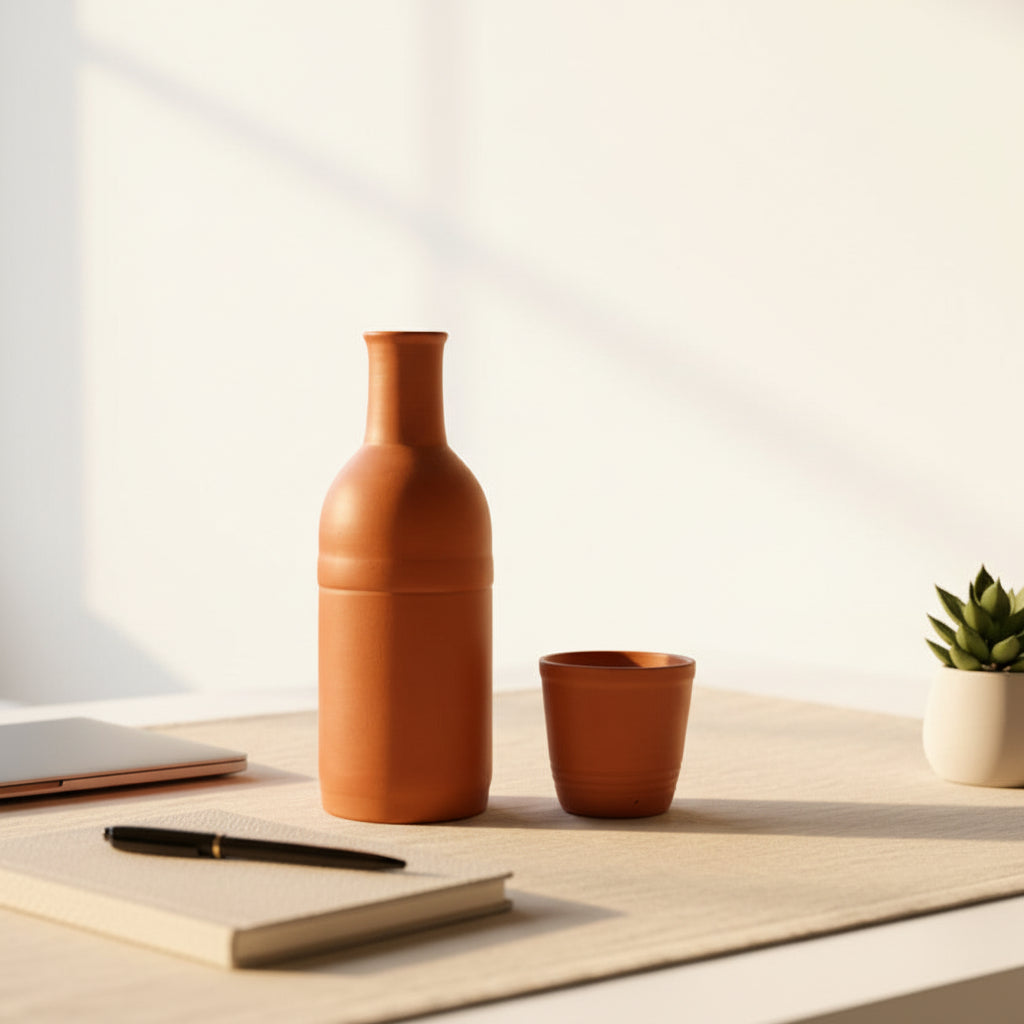 Oxygenate Alkaline Clay Water Bottle ( Olla ) with Cup  750 ml