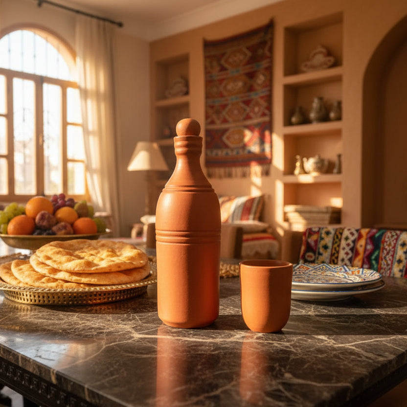 Oxygenate Alkaline Clay Water Bottle ( Olla ) with Cup  1000ml